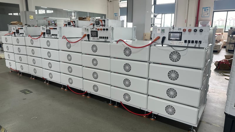 Rakour RAKOURHV high-voltage LiFePO4 battery series — 200Ah and 314Ah modules stackable from 232V to 979.2V, designed for commercial-scale energy storage systems with built-in BCU for automatic charge, discharge and thermal management