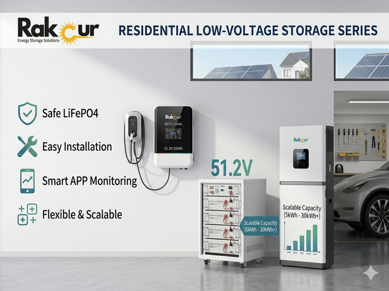 Rakour Residential Low-Voltage Storage Series with easy installation and smart app monitoring