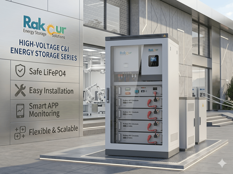 Rakour High Voltage C&I Energy Storage Series showcasing modular and smart management features
