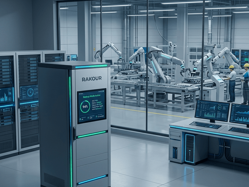 Integrated Rakour HV backup power system protecting commercial equipment during grid outages.