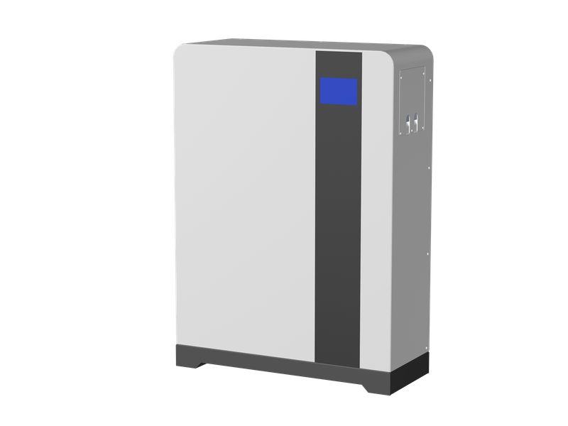 Wall-mounted installation showcase of Rakour 51.2V 200Ah home battery inside a utility room.