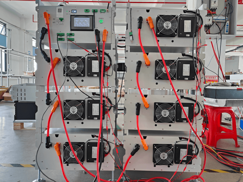 Rakour high-voltage 51.2V LiFePO4 battery module with active cooling fan and perforated sheet-metal enclosure.