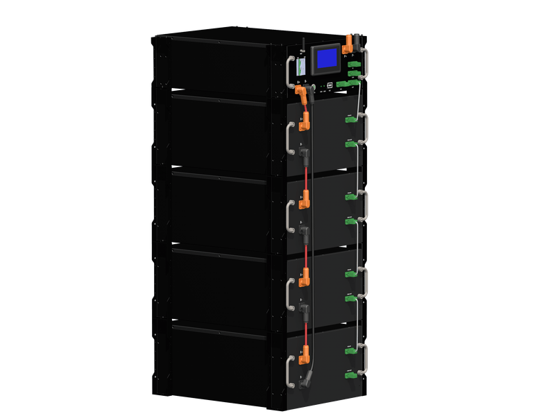 High-voltage 51.2V 100Ah LiFePO4 battery pack for stackable residential solar energy storage system.