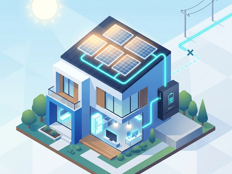A hybrid PV and battery storage system storing surplus solar energy to maximize self-consumption efficiency.