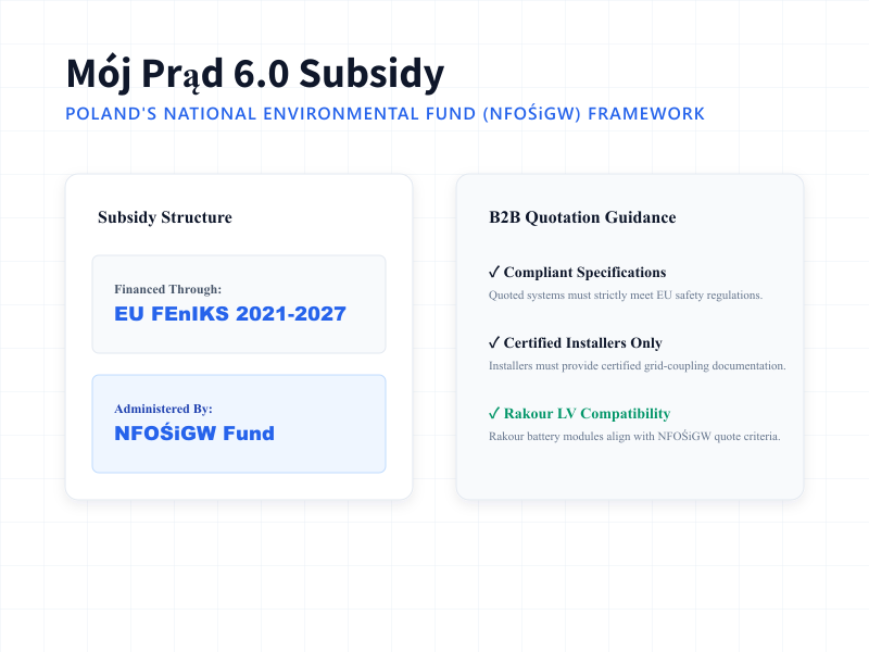 Funding workflow diagram of Poland Moj Prad 6.0 subsidy administered by NFOSiGW under EU FEnIKS program.