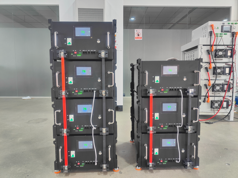 Rack-mount modular LiFePO4 battery pack installed in a standard server cabinet for system integration.