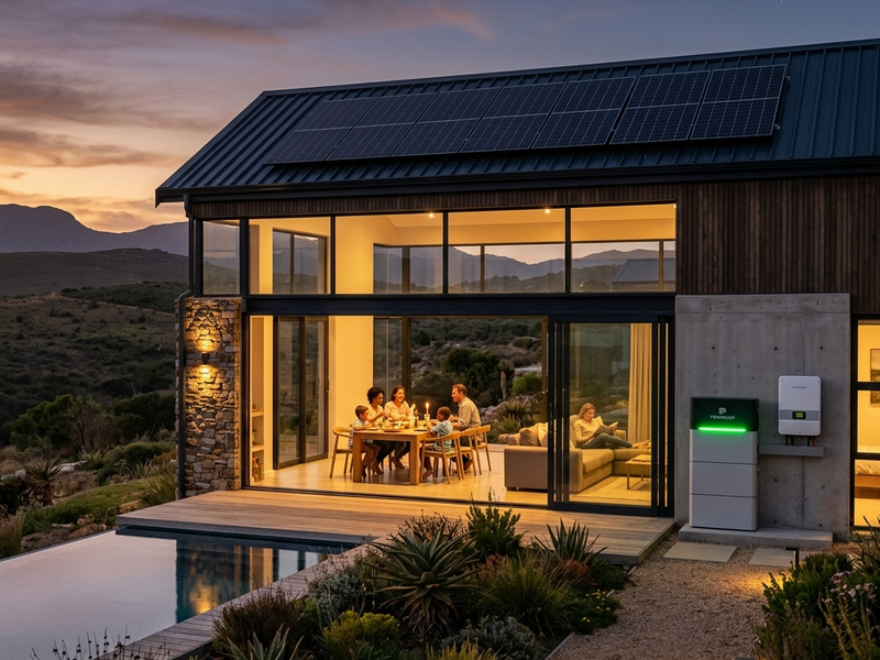 Home solar energy storage system providing continuous power during unplanned local grid outages in South Africa.
