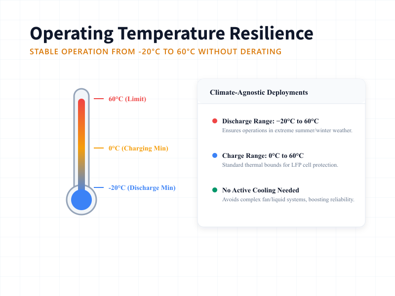Operating temperature range display from -20C to 60C for Rakour 51.2V 314Ah low-voltage lithium battery.
