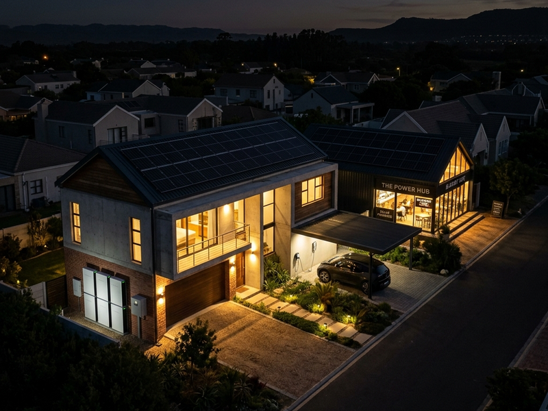 Residential solar energy storage system (ESS) providing emergency backup power during a grid blackout in South Africa.